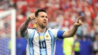 Lionel Messi tuulettaa maalia Itävaltaa vastaan.