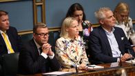 Photo shows Petteri Orpo, Riikka Purra and Anders Adlercreutz in parliament.