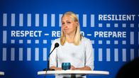 Elina Valtonen at a press conference.