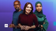 Three persons standing side by side and facing the camera with a smile. A man on the left and two women beside him.