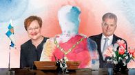 Vesivärimaalaus Suomen tasavallan Presidenteistä, Tarja Halonen ja Sauli Niinistö.