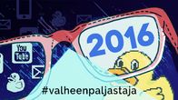 Kuvitusgrafiikka, silmälasit ja vuosiluku 2016.