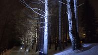 Kajaanin rantapuiston valaistusta talvella 2022