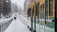 Photo shows a tram in Helsinki.