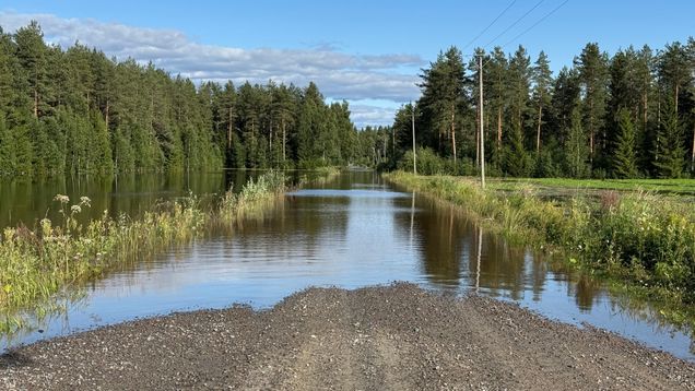 Flooded gravel road.