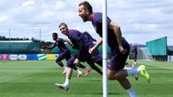 Harry Kane ja Cole Palmer Englannin harjoituksissa EM-kisoissa 2024.