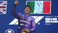 Kimi Antonelli tuulettaa Miamin GP:n voittoa.