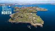 An aerial image of Suomenlinna with the All Points North logo on the left side. 