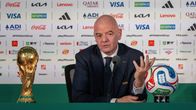 Fifan puheenjohtaja Gianni Infantino lehdistötilaisuudessa 10.6.2026 