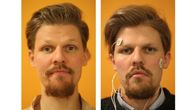 Vasemmalla toimittaja Jussi Nygren ennen testin alkua, oikealla Nygren nukuttuaan viikon 4-tuntisia yöunia.