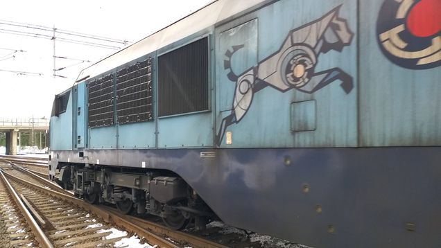North Rail Oy:n veturi Harjavallan rautatieasemalla.
