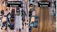 The photographs show how the strike affected in Helsinki. The bus stop that was full on Wednesday was empty at the same time on the next day Thursday.