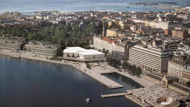 Havainnekuva uudesta museorakennuksesta Helsingin Etelärannassa.