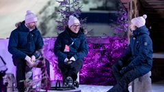 Janne Ahonen, Riku Salminen ja Petra Manner Urheilustudiossa Rukalla.
