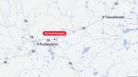 Karttakuva, jossa Korentokankaan sijainti on merkitty Pudasjärven ja Taivalkosken välisellä alueella.