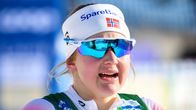 Ingvild Flugstad Östberg korsar mållinjen.
