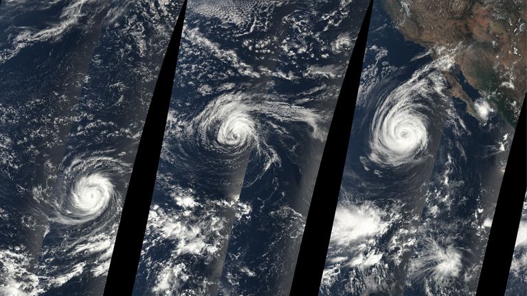 Copernicus satelliittikuva Tyynen valtameren myrskyistä.