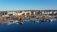 Ilmakuva Mikkelin keskusta-alueesta, etualalla on Mikkelin satama.