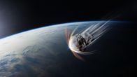 Asteroidi lähestyy maata avaruudesta havainnekuvassa.