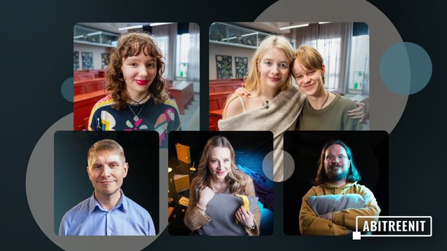 Abitreenien motivaatiopaketin vieraita pienissä kuvissa mustalla taustalla.
