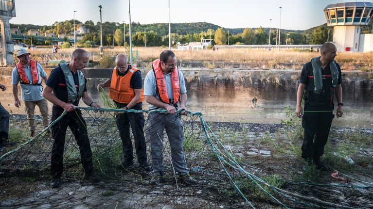 Pelastusjoukot virittävät pelastusoperaatiota varten verkkoa Seine joen rannalla.