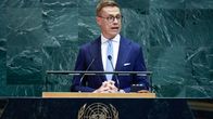 Stubb pitämässä puhettaan YK:n yleiskokouksessa 24.9.2025.