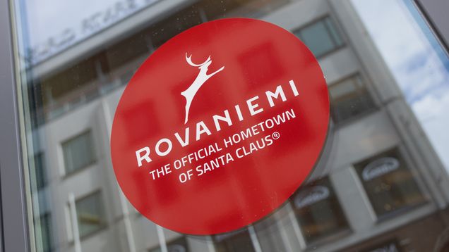 A window sticker reading: "Rovaniemi, the Official Hometown of Santa Claus."