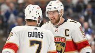 Aleksander Barkov diskuterar med Radko Gudas.