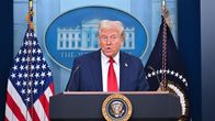 USA:s president Donald Trump på en presskonferens i Vita huset.