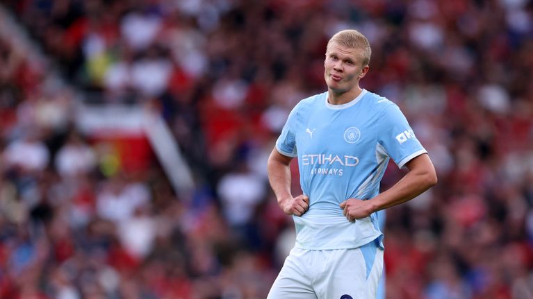 Manchester Cityn Erling Haaland Manchester United -pelissä syyskuussa 2026.