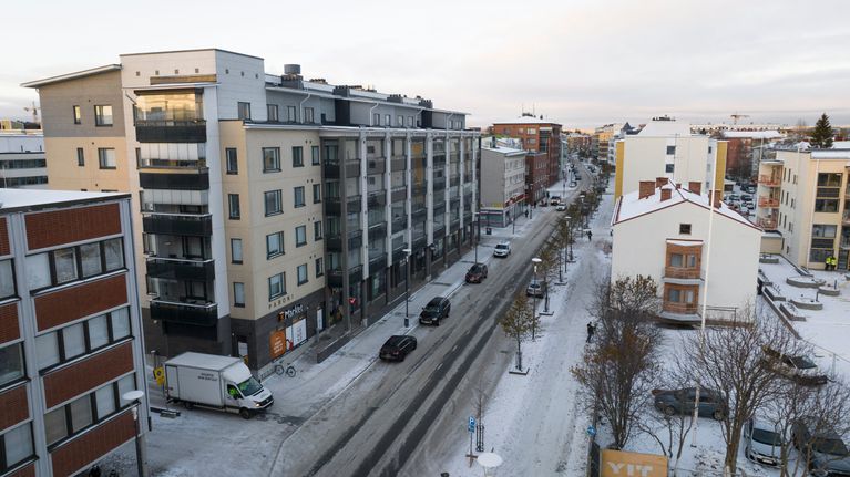 Ilmakuva Rovaniemen keskustassa.