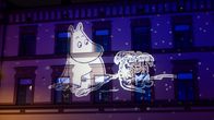 Muumiaiheinen jouluvalo Tampereen keskustassa.