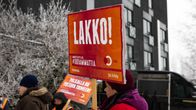 Lakkovahteja kylttien kanssa talvisella pihamaalla.