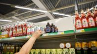Photo shows the alcohol aisle in a Finnish supermarket.