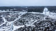 Ilmakuva lumisesta Laajametsän GigaVaasa-alueesta.