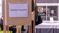 A voting booth at a polling station.