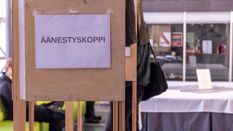 A voting booth at a polling station.
