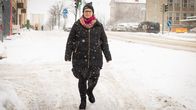 Photo shows Silvie Kroeker walking in the snow.