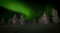 Revontulia yötaivaalla patikointireitin varrella Pallaksen lähellä tammikuussa 2023.
