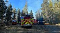 Paloautoja, taustalla metsäpalo.