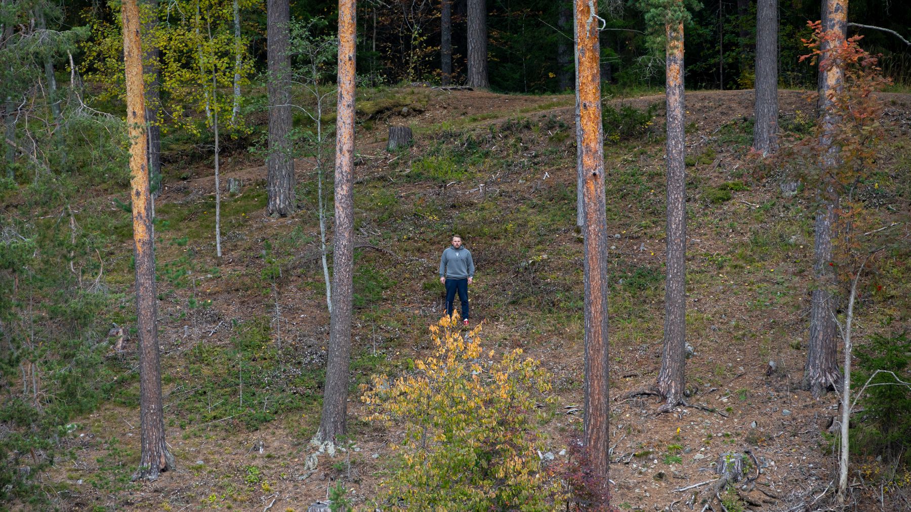 Leijonien päävalmentaja Antti Pennanen seisoo puiden keskellä Ahvenistonjärvellä Hämeenlinnassa.