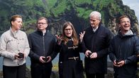 Tanskan pääministeri Mette Frederiksen, Suomen pääministeri Petteri Orpo, Islannin pääministeri Katrín Jakobsdóttir, Norjan pääministeri Jonas Gahr Støre sekä Ruotsin pääministeri Ulf Kristersson Vestmannasaarilla 26.6.2023.