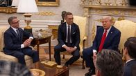 Suomen presidentti Alezander Stubb ja pääministeri Petteri Orpo Yhdysvaltain presidentti Donald Trumpin vieraana Valkoisessa talossa Washingtonissa.