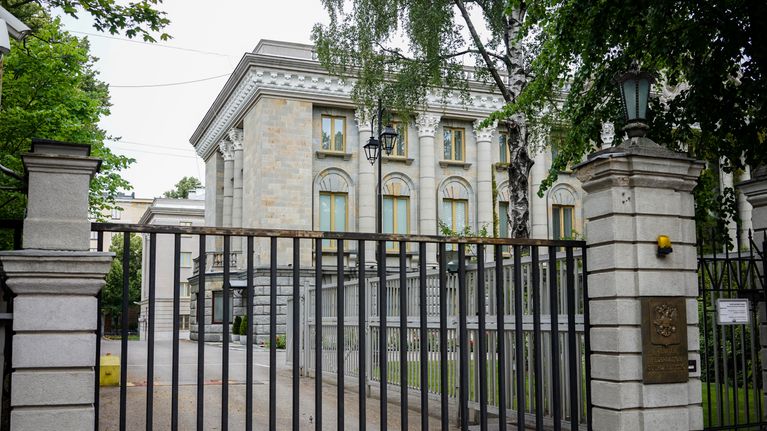 The facade of the Russian embassy in Helsinki.