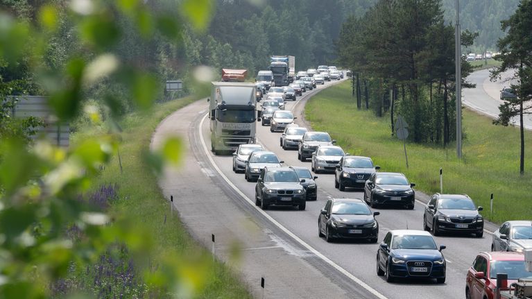 A summer traffic jam on a highway.