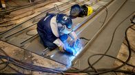 A welder at the Meyer Turku shipyard.