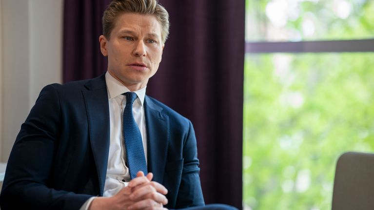 Photo shows Finland's Minister of Defence Antti Häkkänen (NCP)