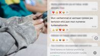 Kuvakaappaus Whatsapp-tililtä ja anonyymi lapsen käsi pitämässä kiinni kännykästä.Kuvasta on häivytetty tunnistetietoja.