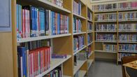 En hylla i ett bibliotek, med barnböcker.