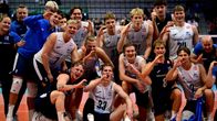 Photo shows the Finnish men's volleyball team.
